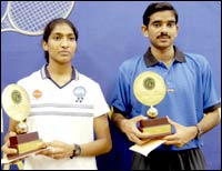 Meenakshi and Abhinn with their trophies