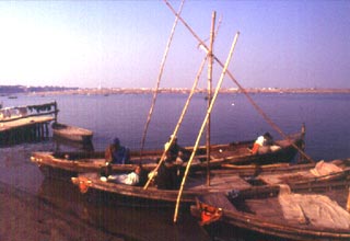 Boats waiting to ferry pilgrims