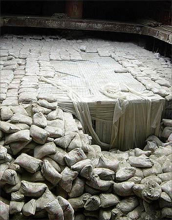 A cargo of cement bags.