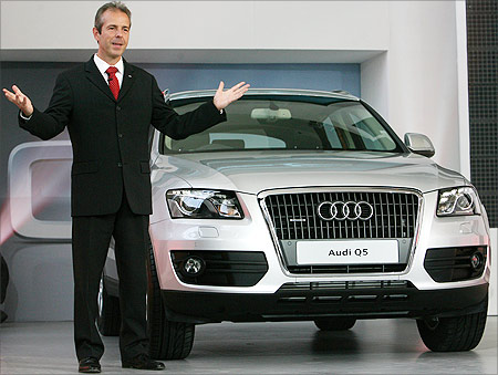 Benoit Tiers, Managing Director of Audi India presents the new Audi Q5, a sports utility vehicle during its India launch.