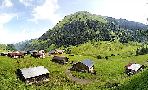 Austrian rural area of Schoppernau in summer.